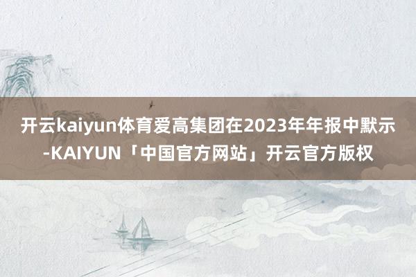 开云kaiyun体育爱高集团在2023年年报中默示-KAIYUN「中国官方网站」开云官方版权